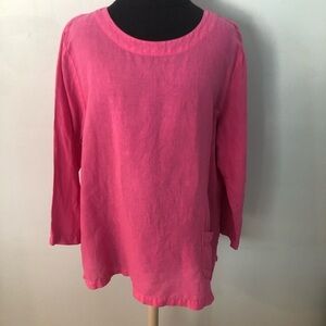 Orchadia Pink Linen Blend Lagenlook Top Pocket Large